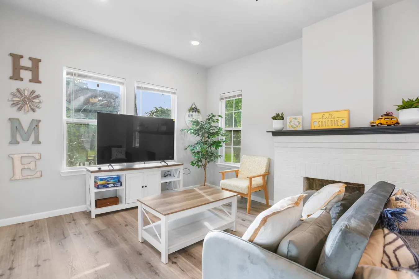 Bright living room inside the Waco vacation rental
